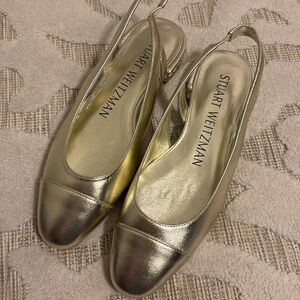 Stuart Weitzman slingbacks gold metallic flats